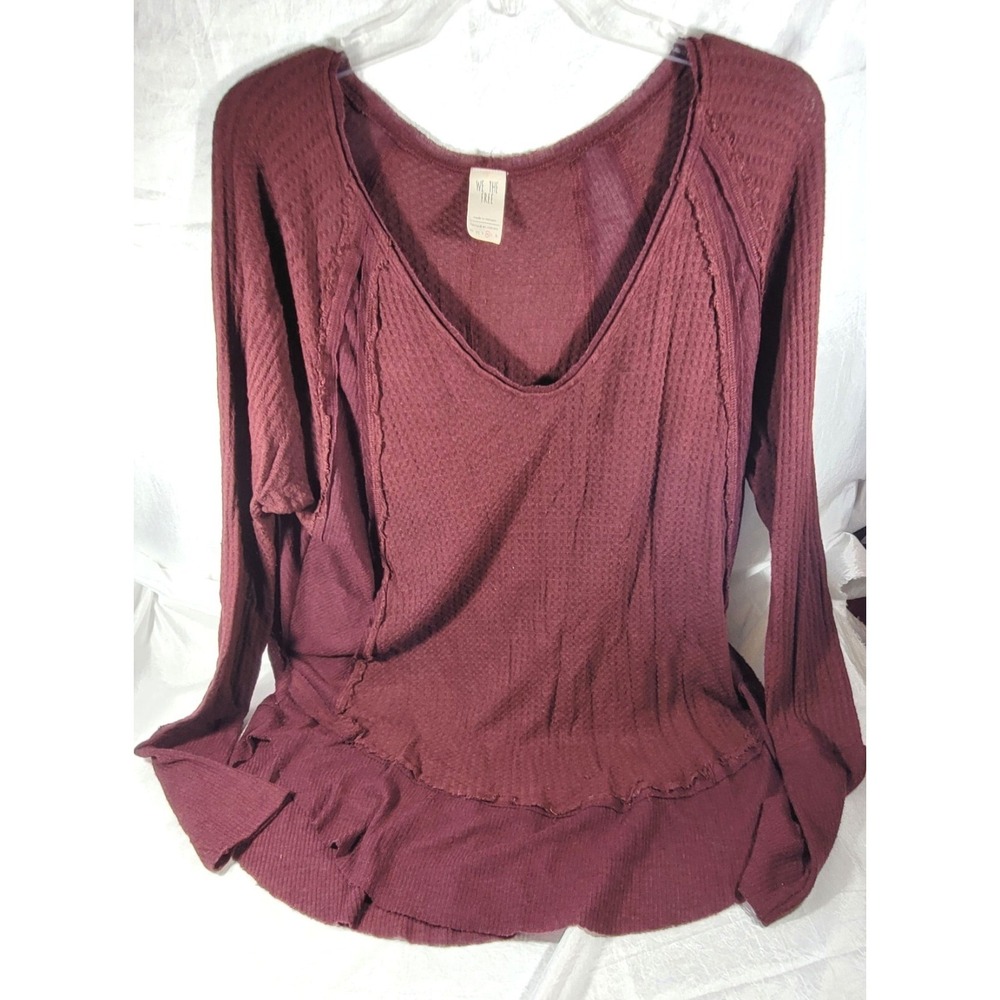 Free People We the Free Boho Style Round Hem Hi-Lo V-Neck Sweater - Maroon -‎ M